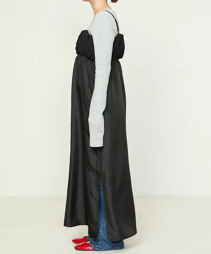 Mixed Material Shirring Satin Dress Limited Release