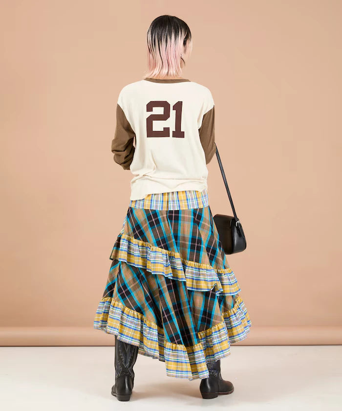 Check x Check Asymmetrical Frill Skirt