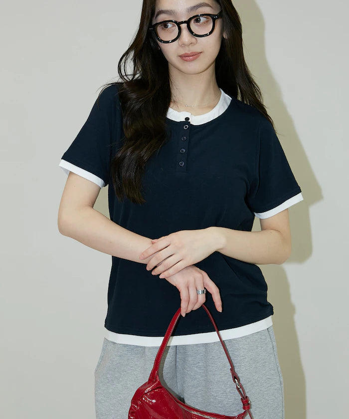 Layered-style Henley Neck T-shirt Limited Edition