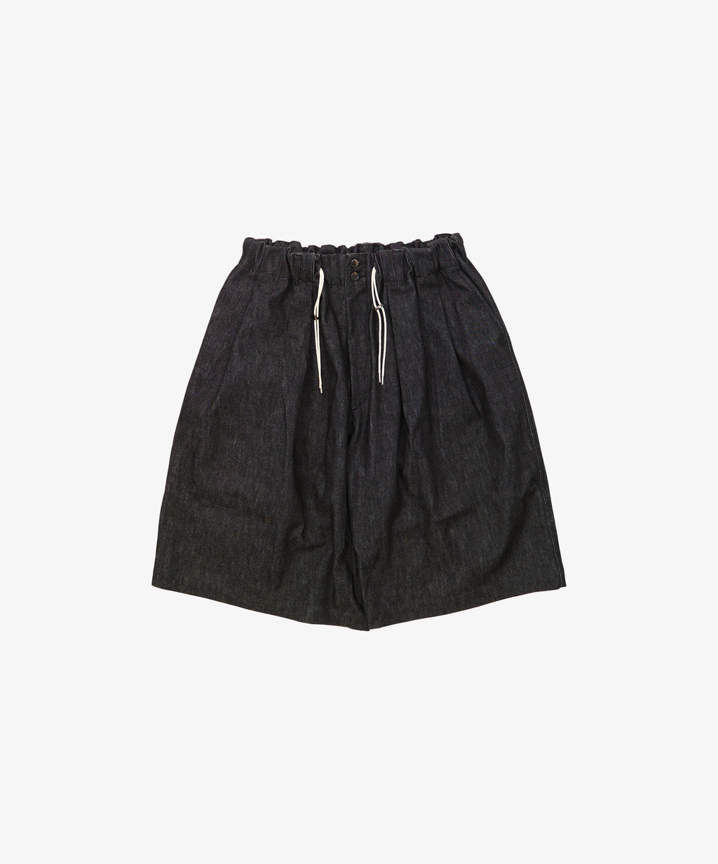 circular short pants black denim one wash
