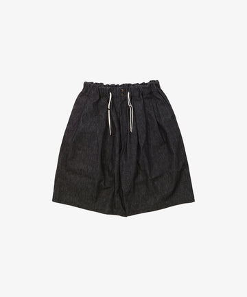 circular short pants black denim one wash