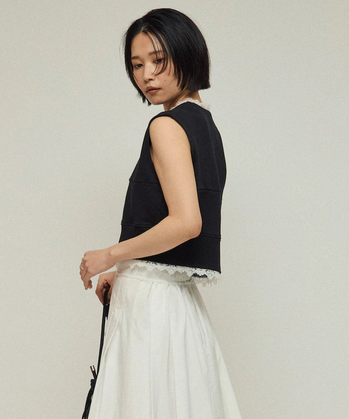 Organic Cotton Lace Sweat Vest / Lined Sweat