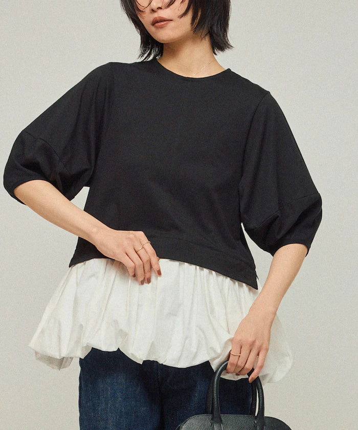 Organic Cotton Peplum Switch Top / 5-minute Sleeve T-Shirt
