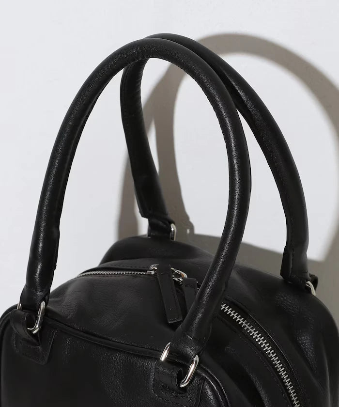 Leather Cubic Boston Bag / Cowhide / Water-Repellent Leather