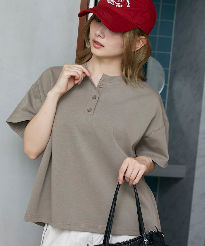 <contact cool> Cool Ponte Henry Neck T-Shirt Limited Release