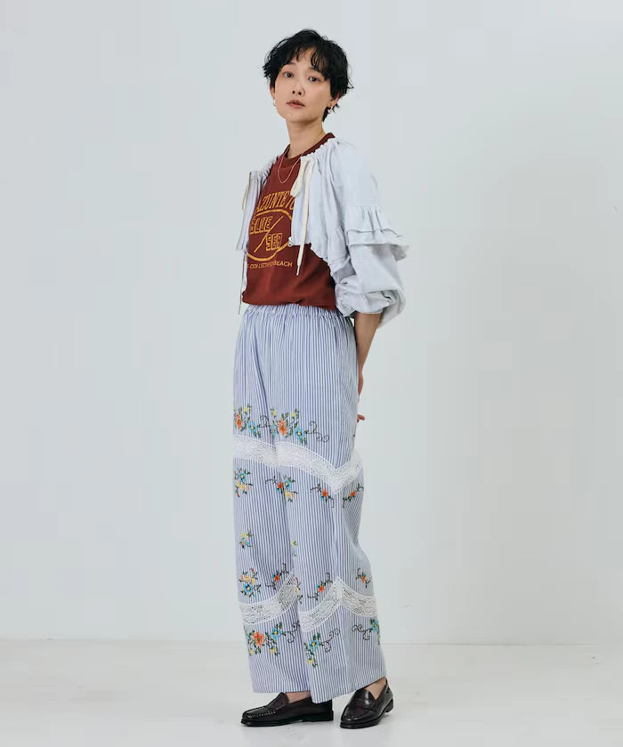 India Flower Cross Embroidery Lace Pants