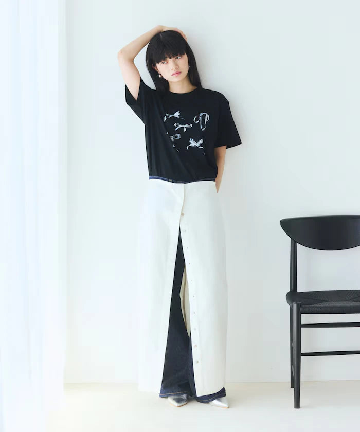 Comfortable Ribbon Print Crew Neck T-shirt