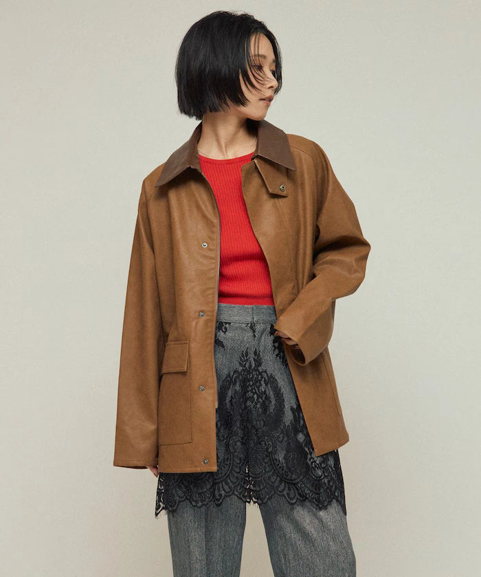 Oversized leatherette blouson / Mixed material switching