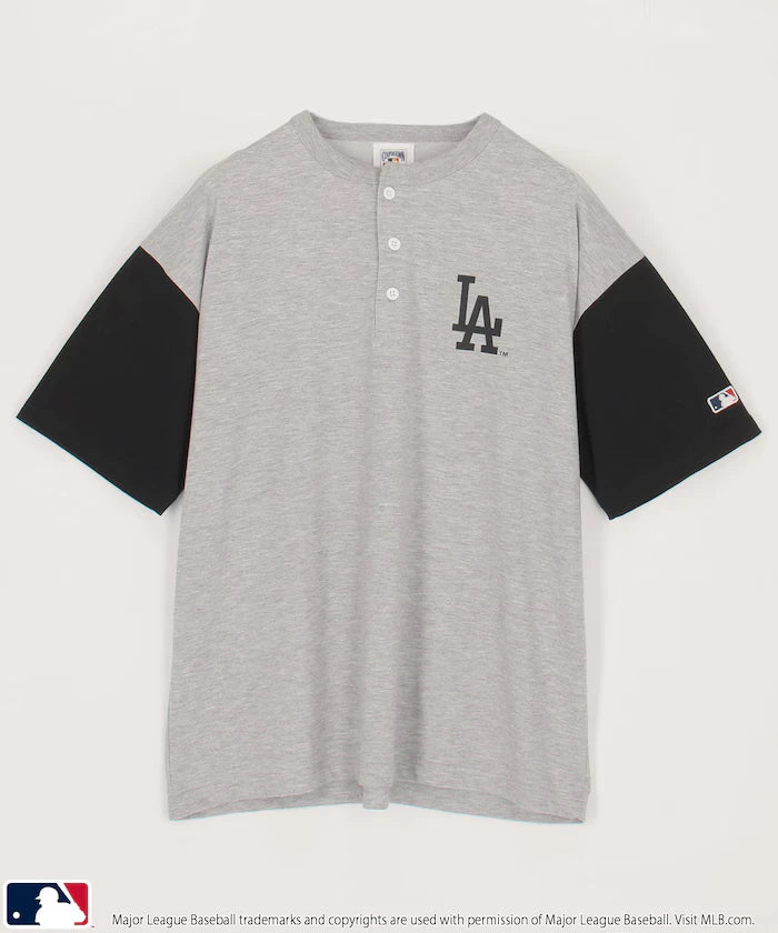 Limited Edition MLB Logo Print Henley Neck Oversized T-Shirt