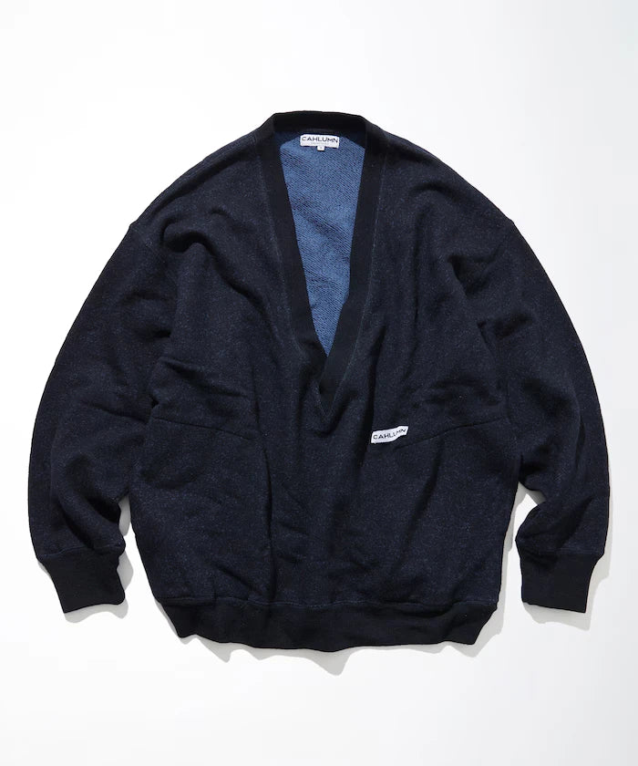 Merino Wool＋Cotton Loop Back V-neck Sweatshirt
