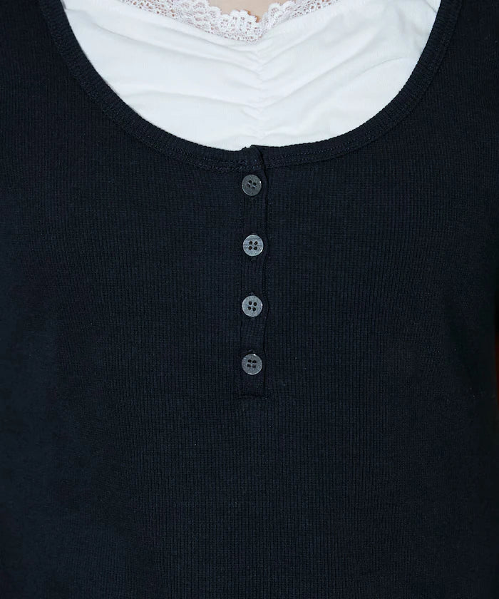 Short Sleeve Lace Layered Style Henley Neck T-Shirt Limited Edition
