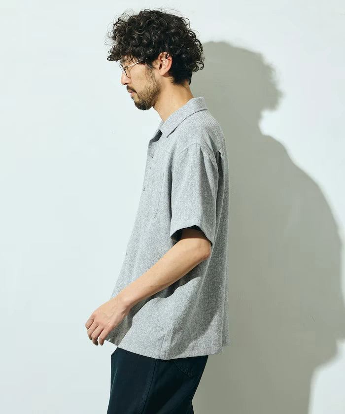 Dry Touch Summer Tweed Short Sleeve Open Collar Shirt