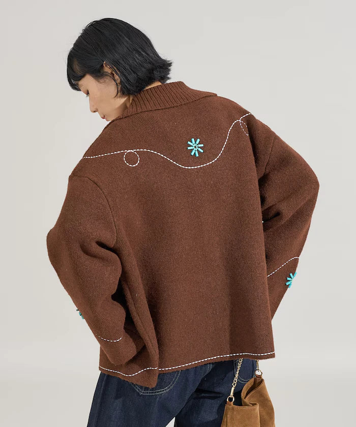 Western-Style Beaded Knit Cardigan