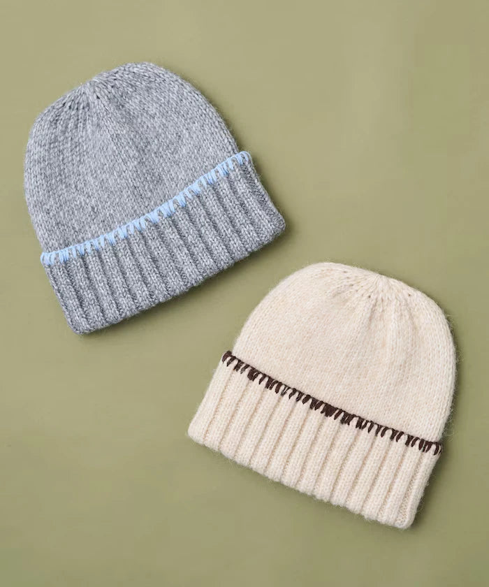 Color Block Blanket Stitch Knit Cap