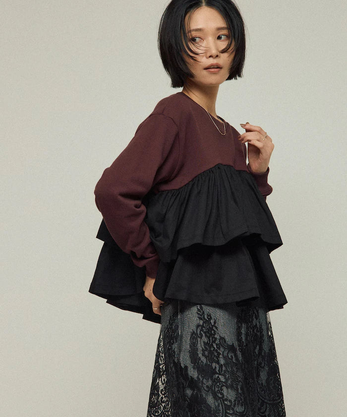 Organic Cotton Docking Frill Sweat / Relaxed Fit / Backed Sweat