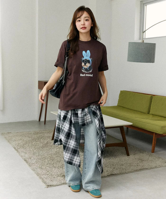 <Functional Material> Bad Mood Dog Print T-Shirt Limited Edition
