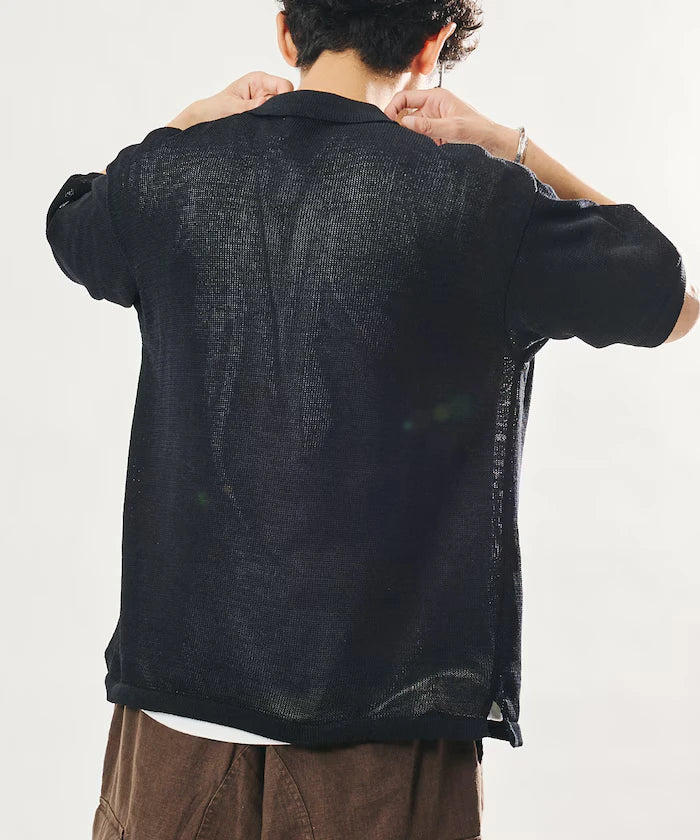 Sheer Knit Polo Shirt & Cotton T-Shirt Layered Set