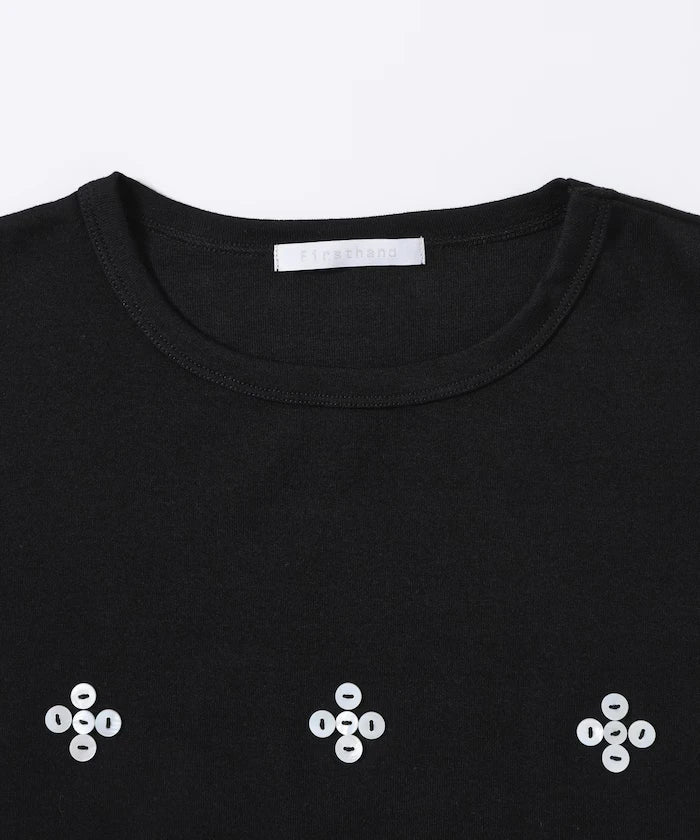 Shell Button Flower Motif Cotton Modal T-Shirt