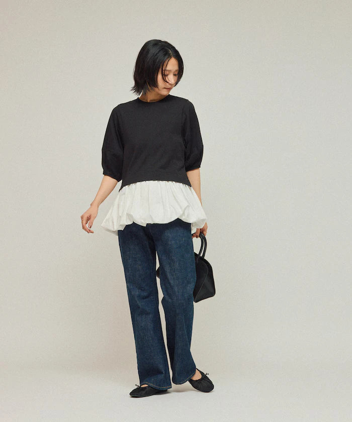 Organic Cotton Peplum Switch Top / 5-minute Sleeve T-Shirt