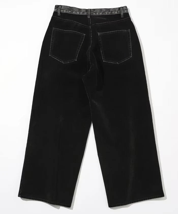 Flocked Denim Contrast Wide Straight Pants
