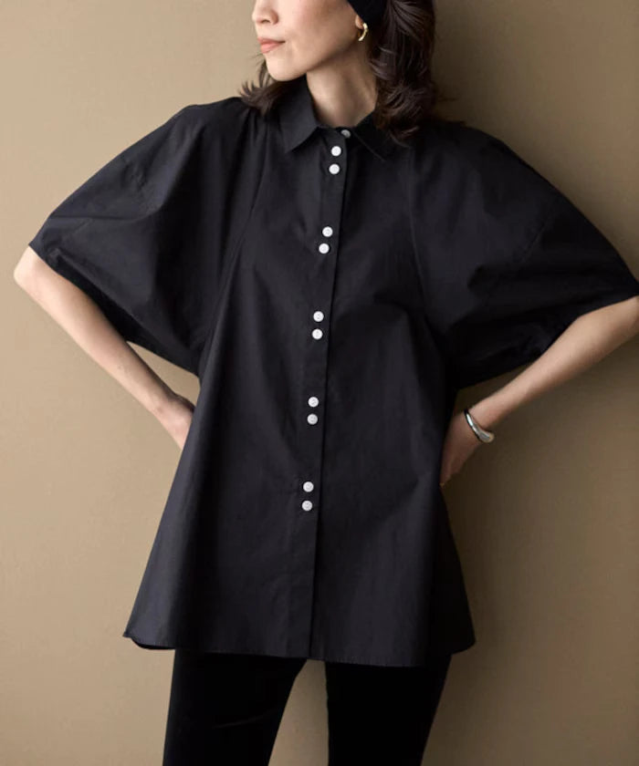 Switching Design Balloon Sleeve Shirt / 5-Minute Sleeve Blouse [Limited Edition]