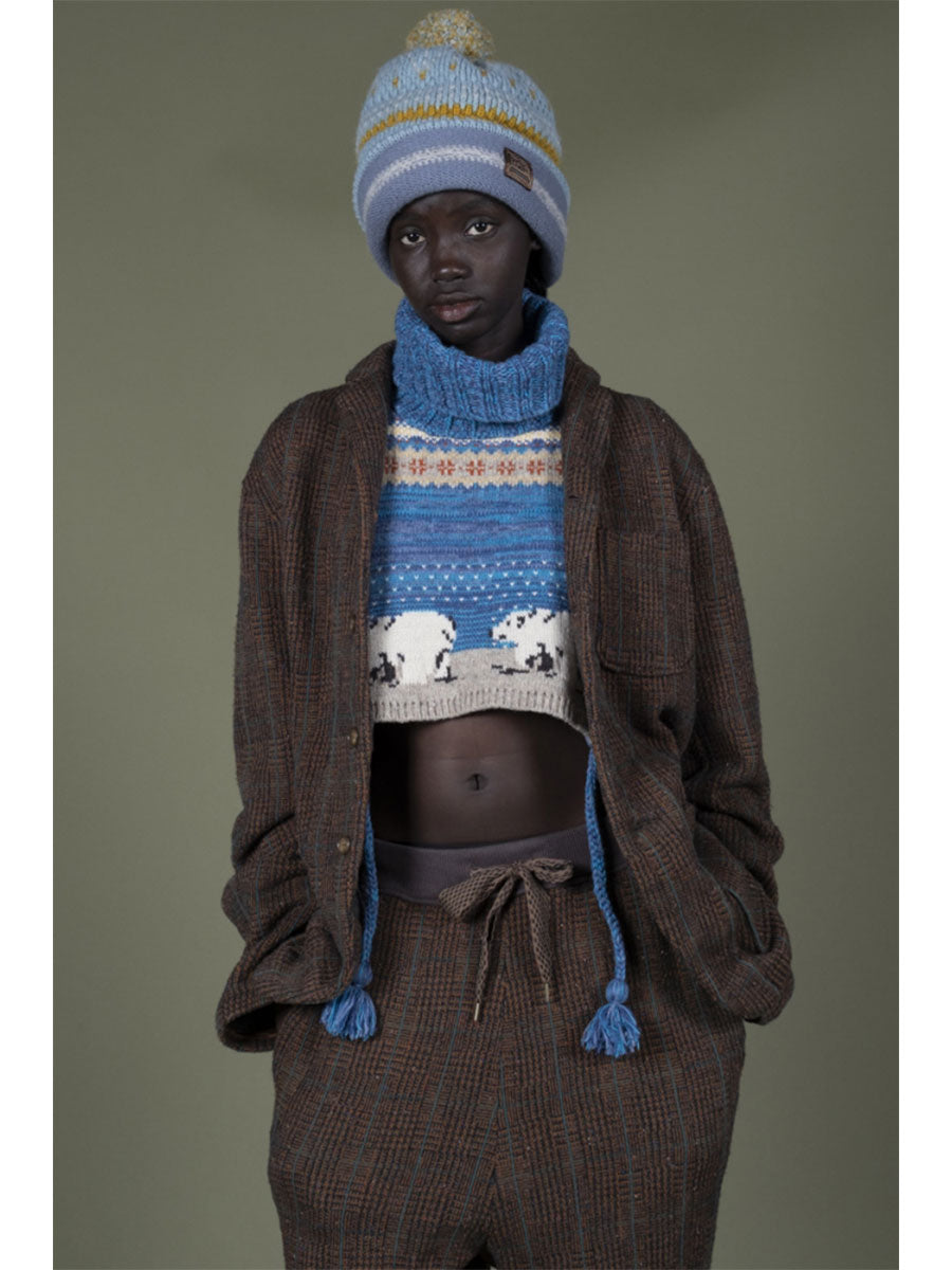 5G Wool Polar Bear High Neck Bib Poncho