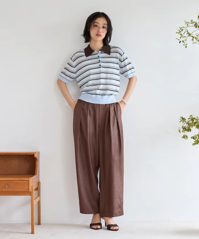Relaxed Fit Color Design Polo Knit / Bicolor / Multi Stripe