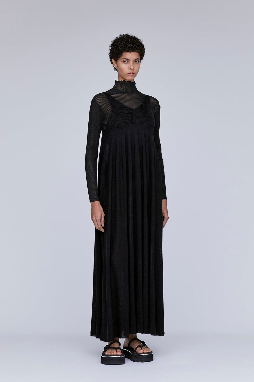 SILK RIVULET STRAP BUST FLARE DRESS