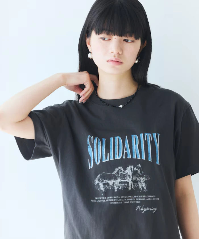 Comfortable Logo Horse Print Crew Neck T-Shirt