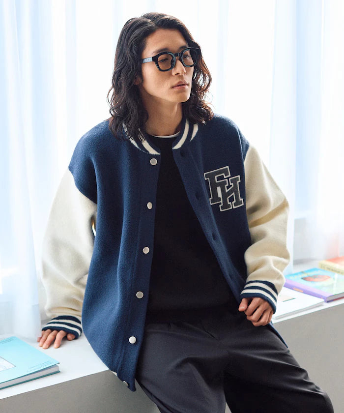 Relaxed Fit Logo Knit Varsity Jacket