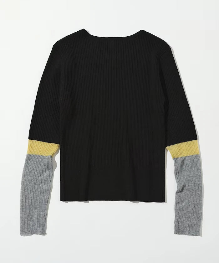 Functional material silk blend color block knit pullover / anti-pill / machine washable
