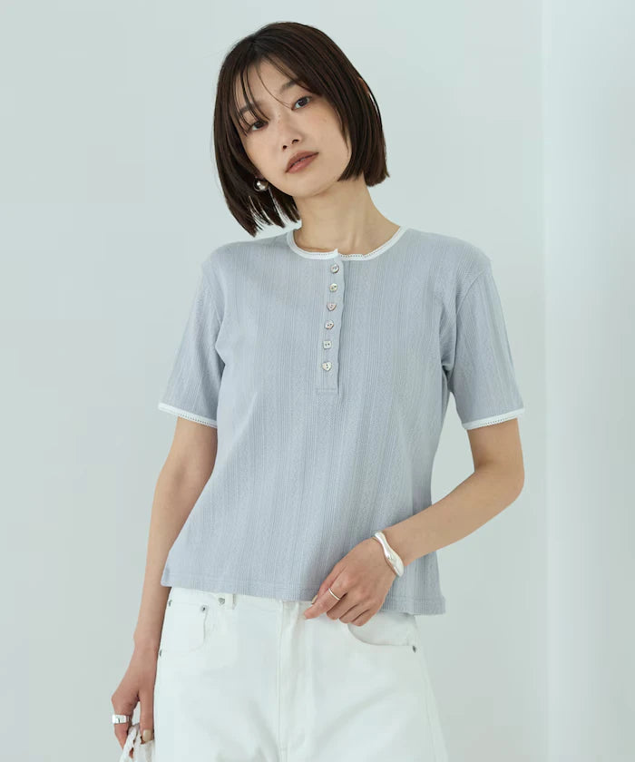 Henry Neck Knitted Lace T-Shirt