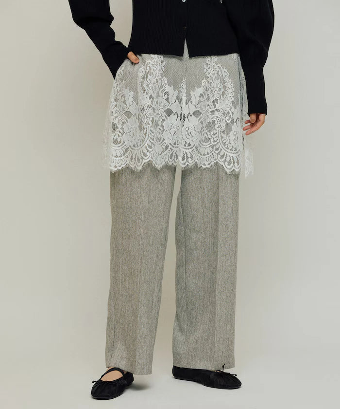 Lace Layered Slacks / Center Press Wide Slacks