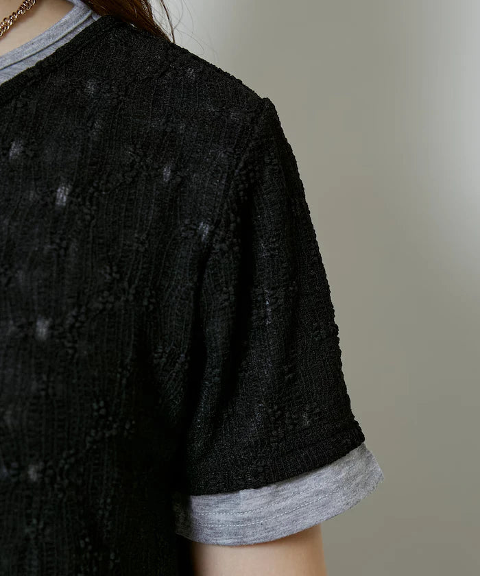 <Set Item> Cut x Jacquard Henry Neck T-Shirt Limited Edition