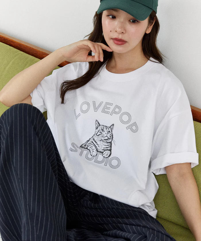 Functional Material Cat Print T-shirt Limited Edition