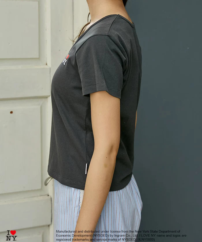 I LOVE NY Floral Pattern Layered Style Henley Neck T-Shirt Limited Edition