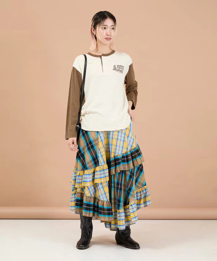 Check x Check Asymmetrical Frill Skirt