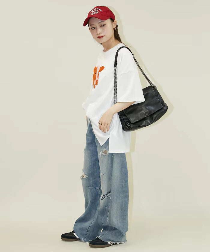 Big T-shirt with Pearl and Sagara Embroidery - Limited Edition