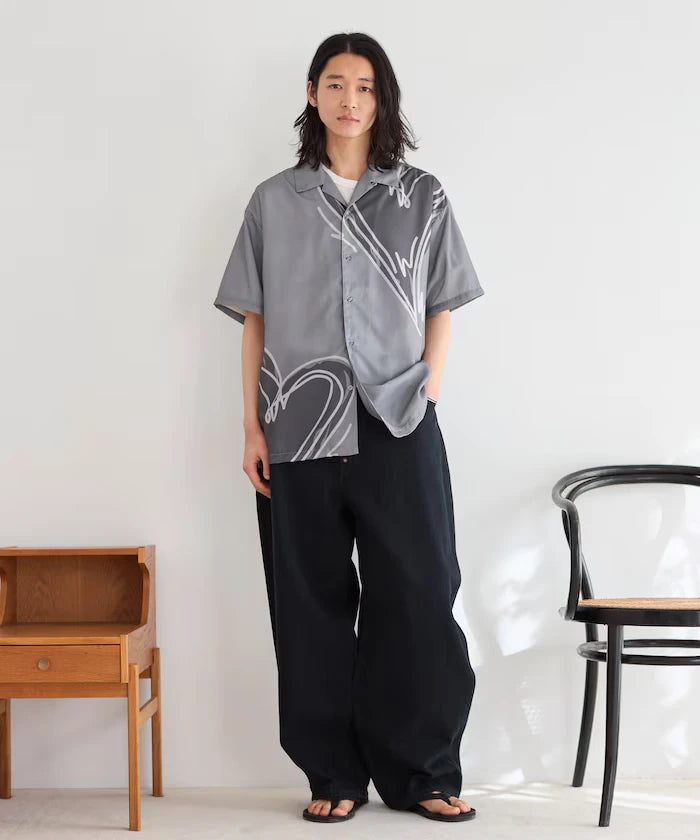 Open Collar Big Pattern Short Sleeve Shirt / Big Silhouette