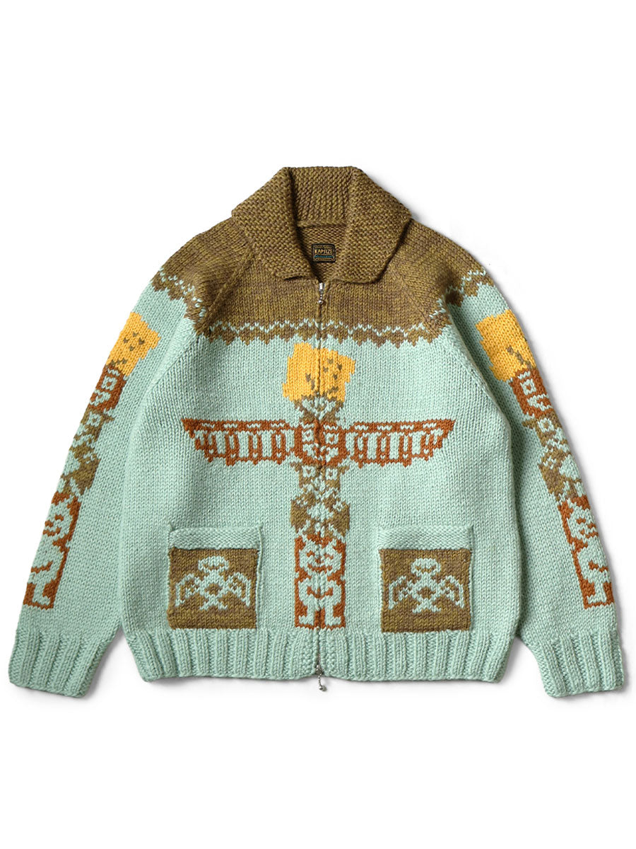 Hand Knit PECKISH Totem Pole ZIP Cardigan