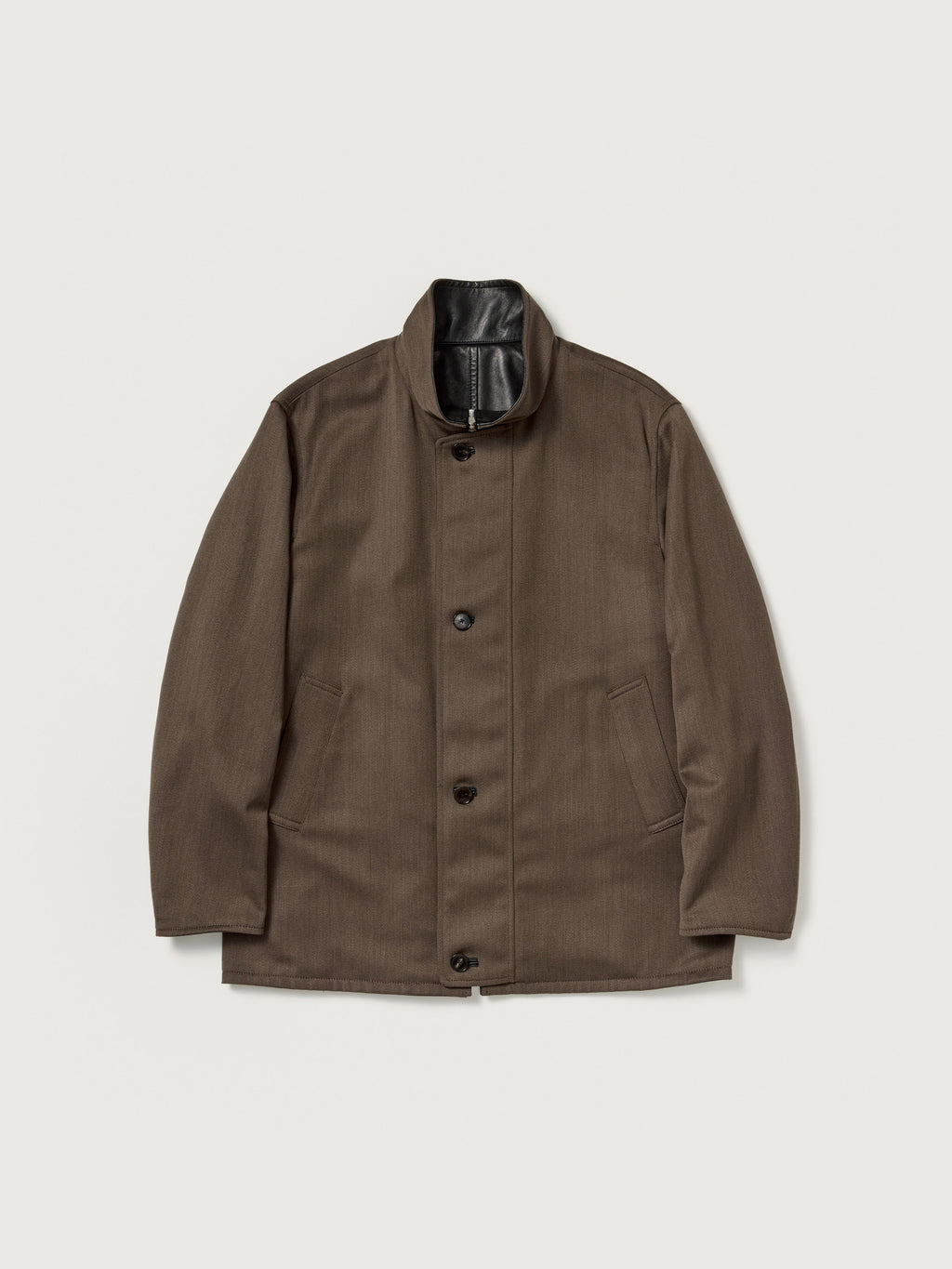 REVERSIBLE WOOL TWISTED TWILL / SHEEP LEATHER HALF COAT