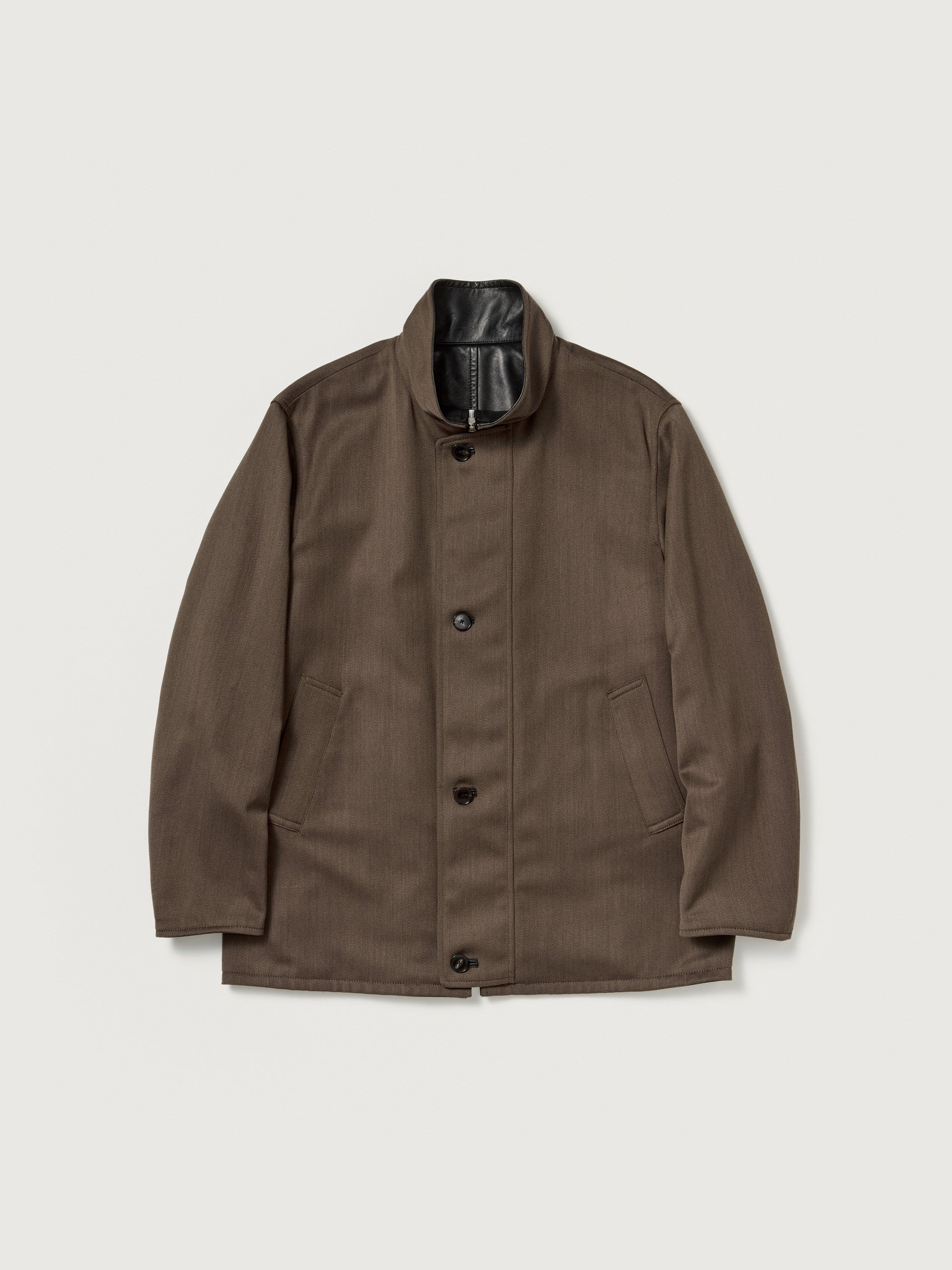 REVERSIBLE WOOL TWISTED TWILL / SHEEP LEATHER HALF COAT