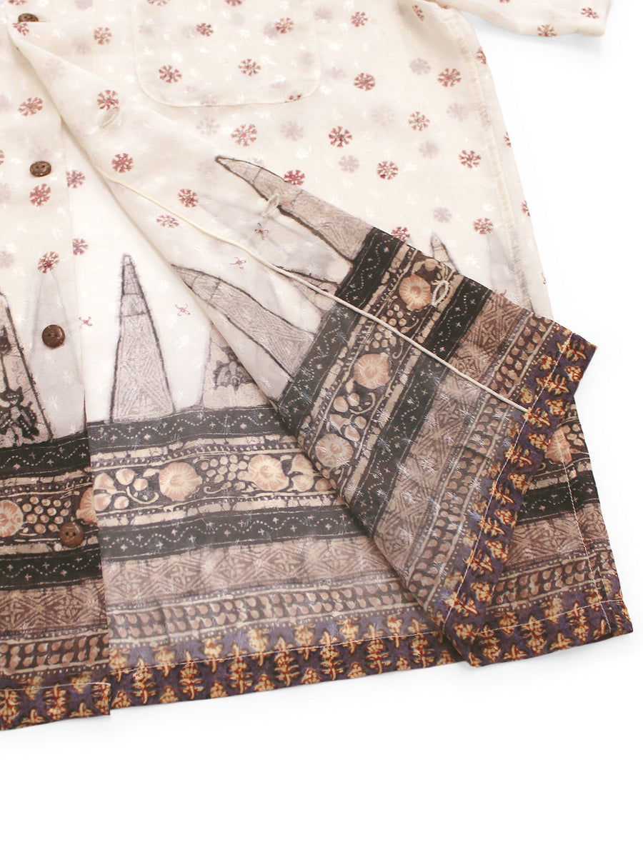 Sheer Kasuri Pattern Short Sleeve Open Collar Shirt