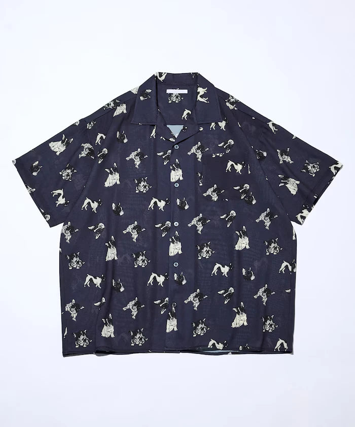 Mesh Open Collar Pattern Short Sleeve Shirt / Allover Design Open Collar Shirt / Big Silhouette