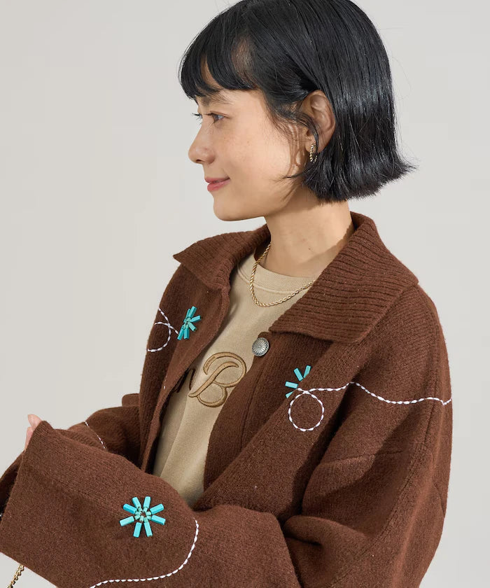 Western-Style Beaded Knit Cardigan