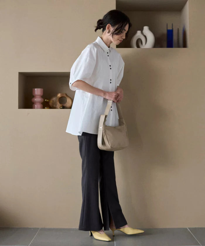 Switching Design Balloon Sleeve Shirt / 5-Minute Sleeve Blouse [Limited Edition]