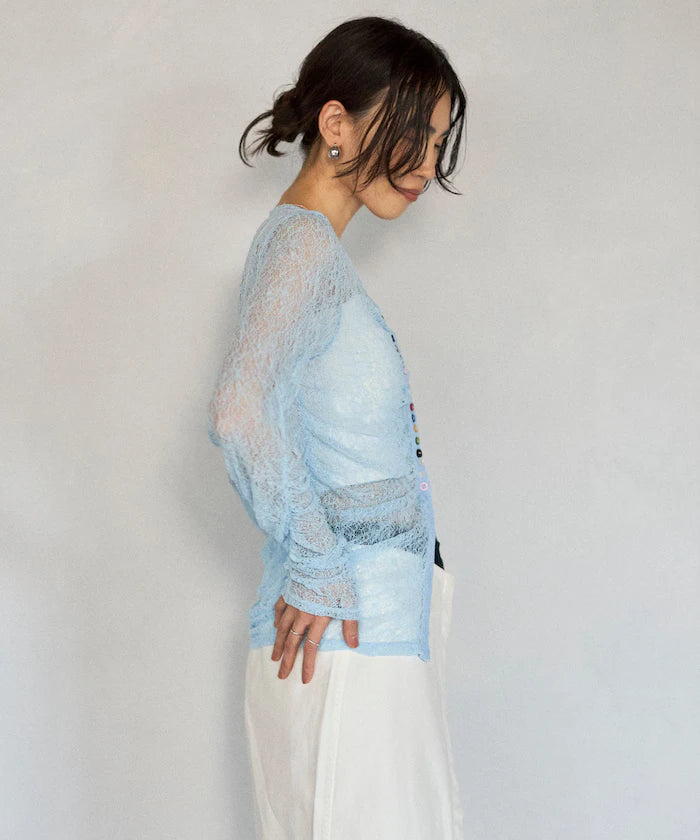 Many Button Lace Shirring Cardigan