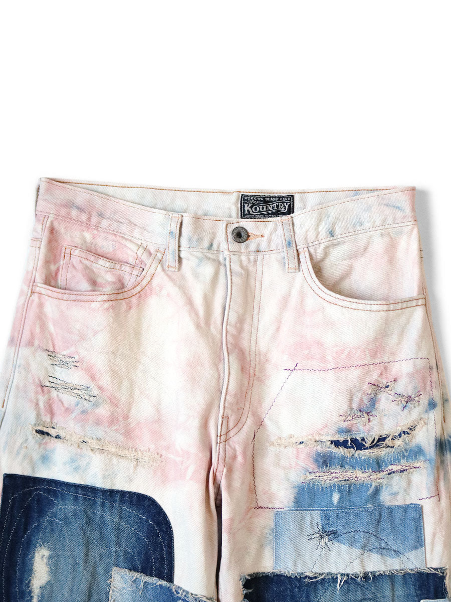 14oz Denim 5P Tie-dye Rat Flare Pants (Cre...