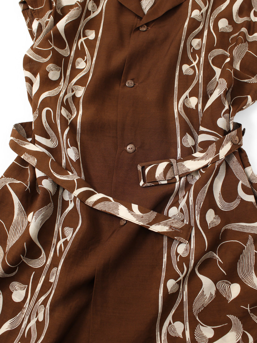 Silk Rayon Okra Pattern French Sleeve Open Collar Shirt