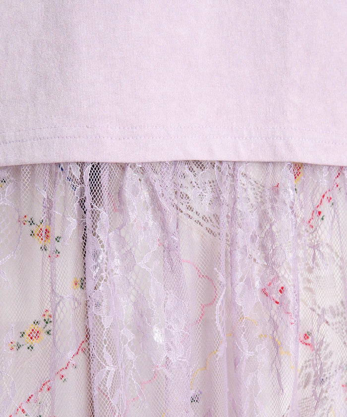 T-shirt lace docking one-piece